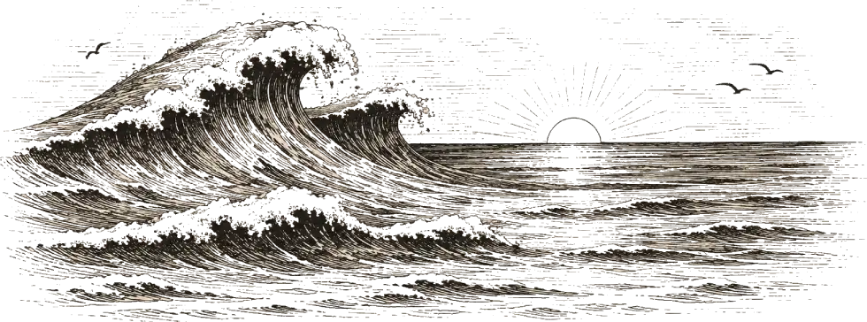 Illustration ancienne d'une vague et de l'océan